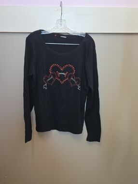 Black Long Sleeve Top with Red and Silver Heart Sequins